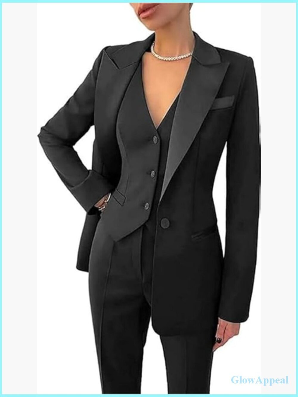 3-Piece Women's Tuxedo Suit Set Blazer Vest Pants Business Formal